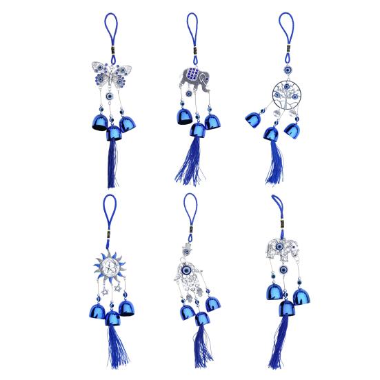 Clopoțel de vânt cu Ochi Răi Albastru pentru Exterior Fluture/Elefant/Copac/Soare/Mână Clopoțel Metalic Decorativ Ornament Suspendat pentru Casă Grădină Balcon
