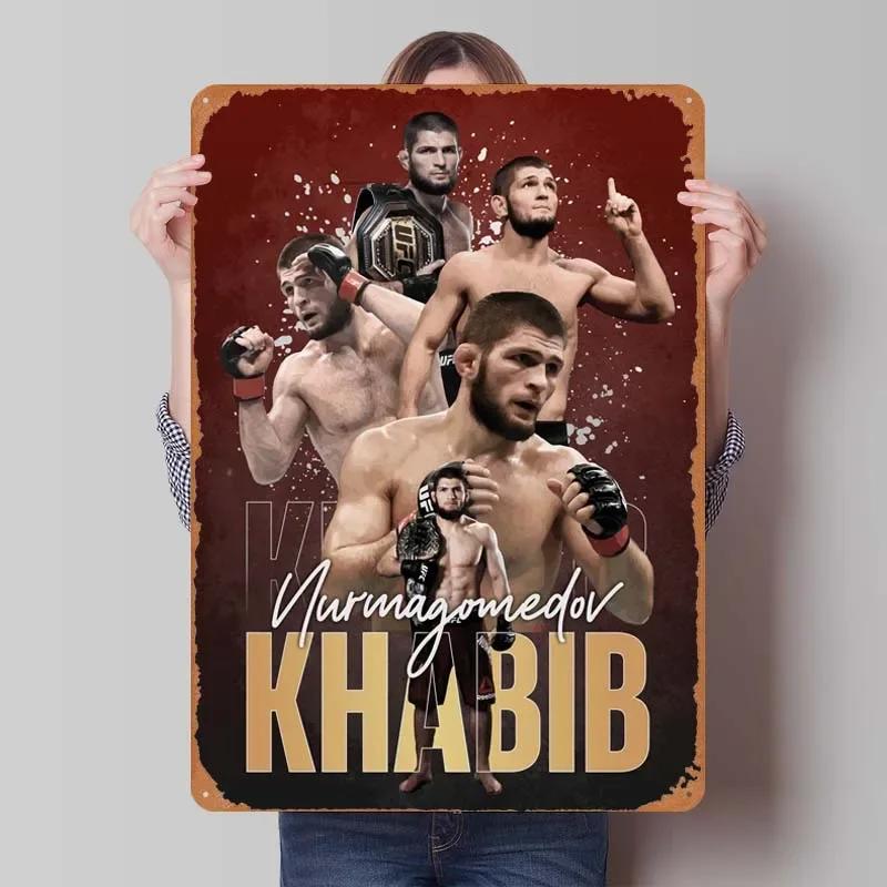 Khabib Metallskylt Boxningsaffischer Dekoration för Heminredningsartiklar Vintage Plåtskylt Plakett för Väggkonstdekoration Kaffebar