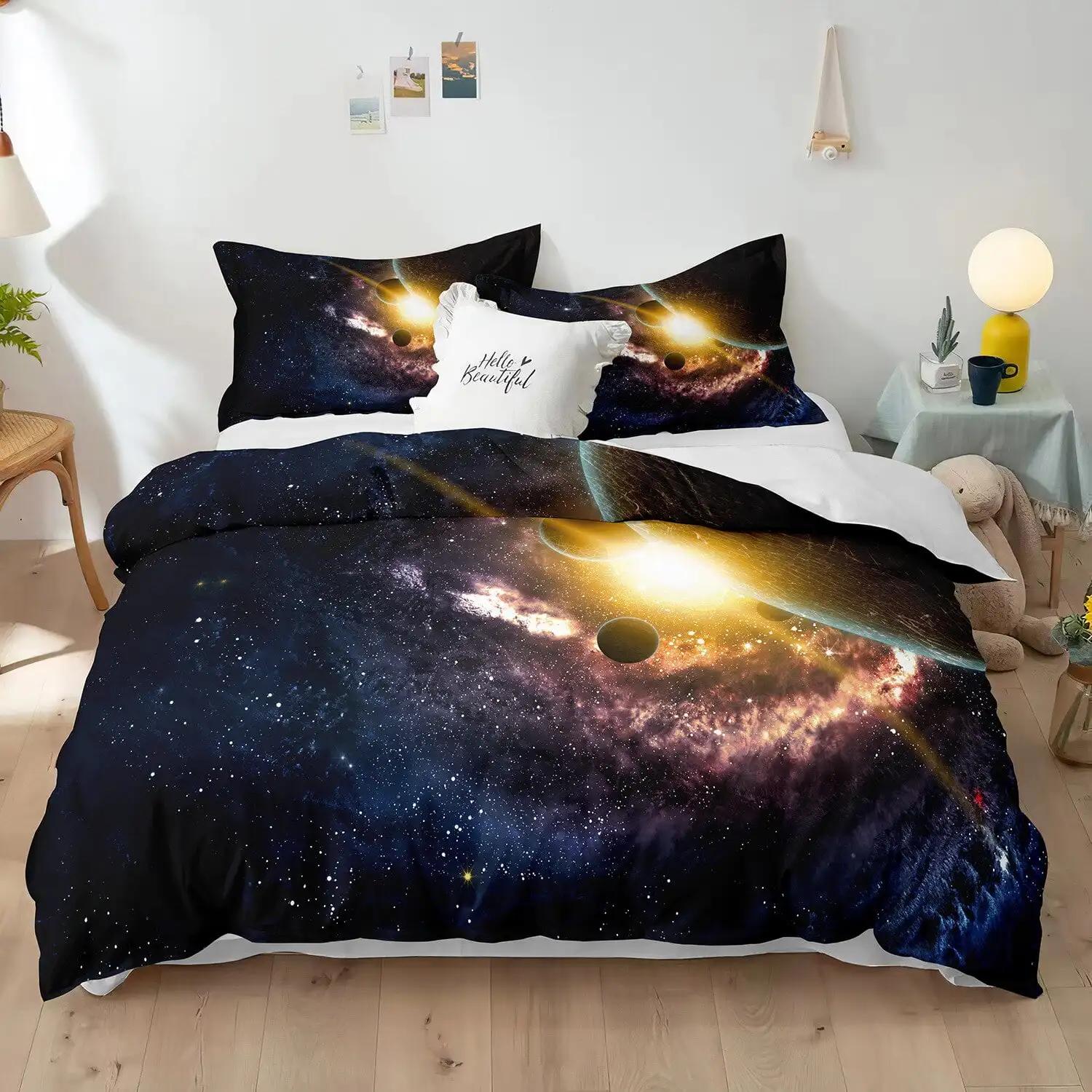 

Huge Earth Planet Theme Soft Duvet Cover for Children Boy Girl Tens Mercury Galaxy Space Blue King for Bedrom Decorations Warm Soft 120*200cm Single