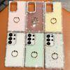 For Samsung Galaxy S24 Ultra Case with Ring Kickstand Rhinestone Edge TPU+PC IMD Phone Cover