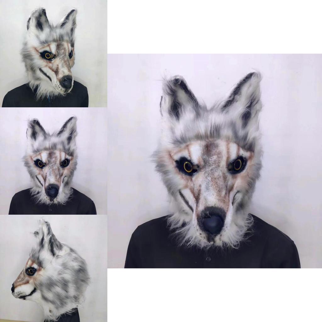 Funny Wolf Dog Mask Plush Latex Costume Prop For Halloween Party And Role Play