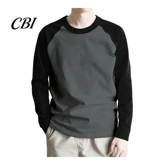 Men Raglan Block Shirt Shirt, Long Sleeve Crew Neck T-shirt, Warm Layering Tees for Casual Pullover Base Layer Autumn Winter Regular Fit