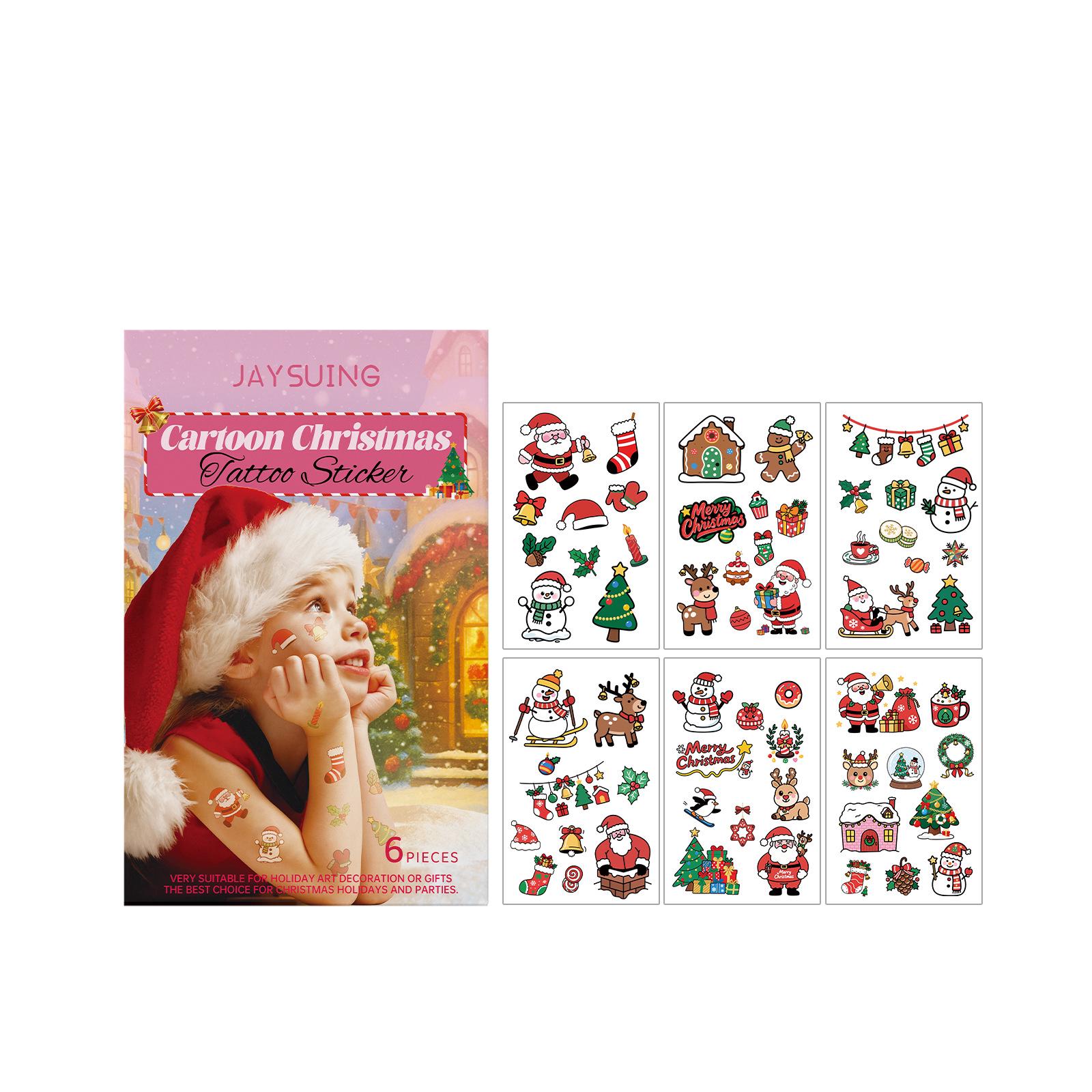 JAYSUING Christmas Cartoon Tattoo Stickers: Cute Santa Claus Holiday Decoration