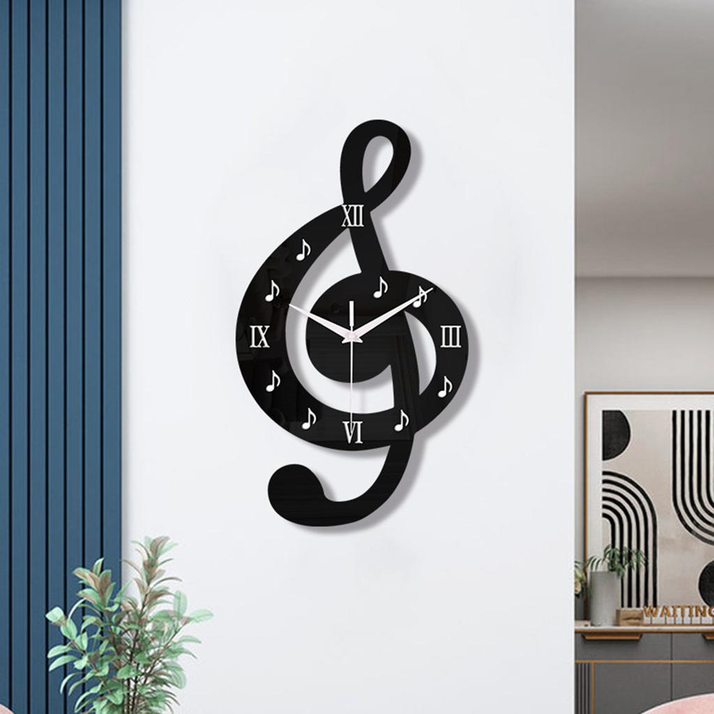 Modern Acrylic Analog Black Wall Clock With 3D Musical Note Design Roman Numerals Quiet Movement Easy Installation
