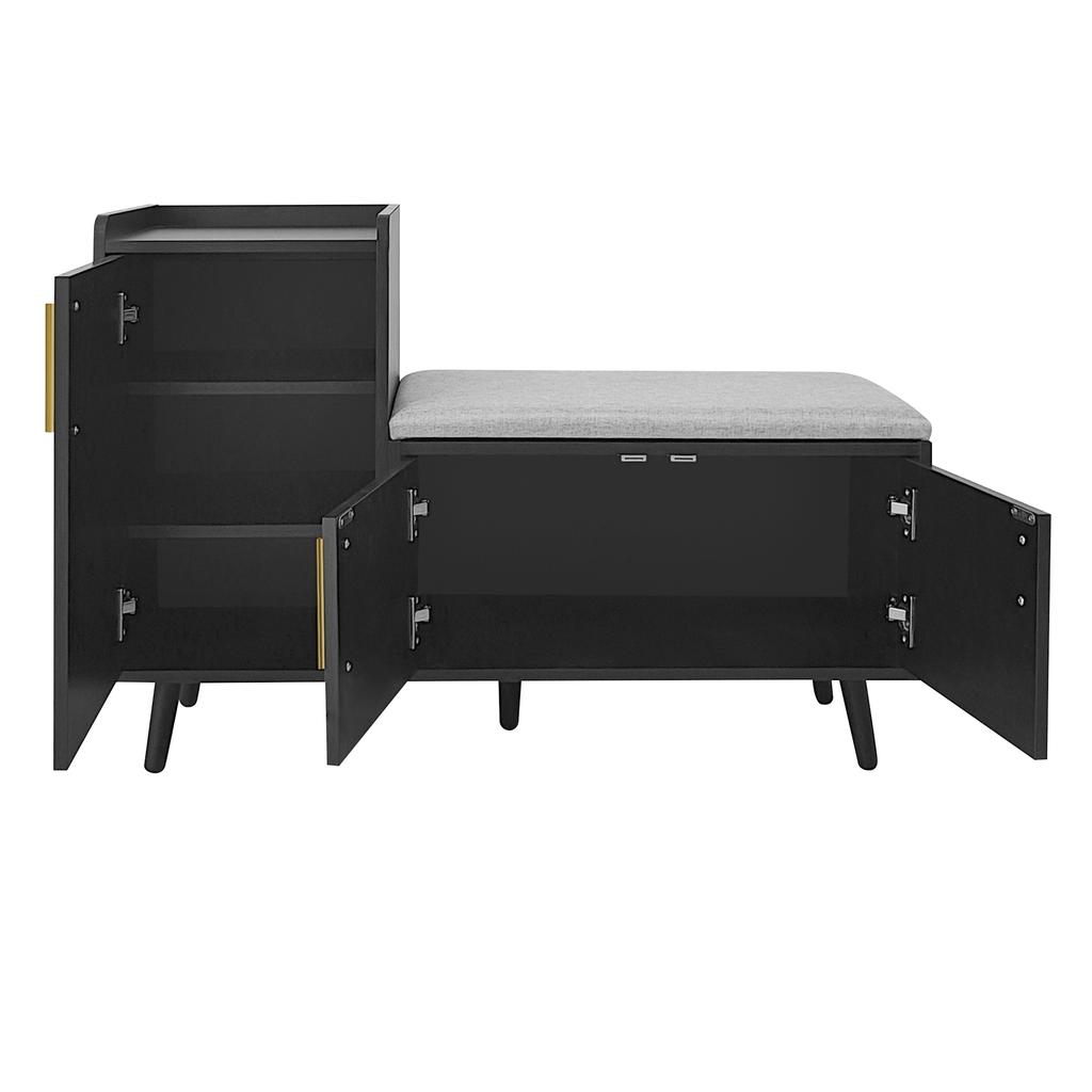 Modern Shoe Bench with Three Storage Doors, Asymmetrical Metal Handles and Multiple Levels for Storage - W100/D34/H69 cm(old sku WF318094AAA)