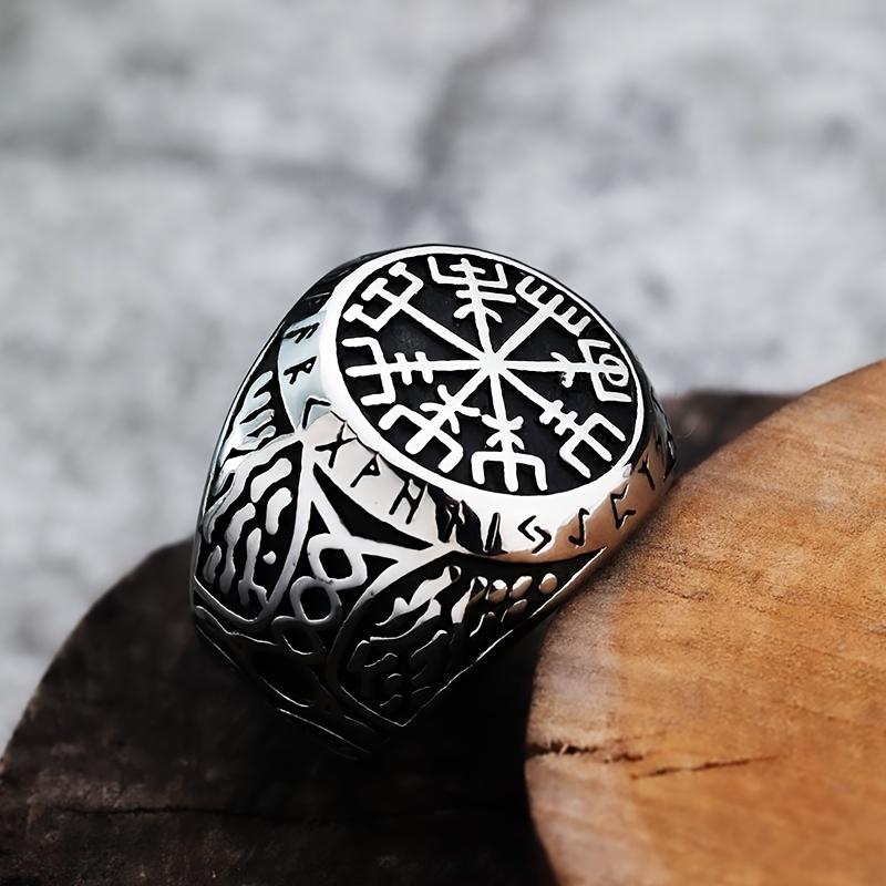 Viking-style Rune Ring, Vintage Nordic Men's Accessory, Durable Uncoated Metal Ring, Bold and Unique Accessory for Everyday Wear