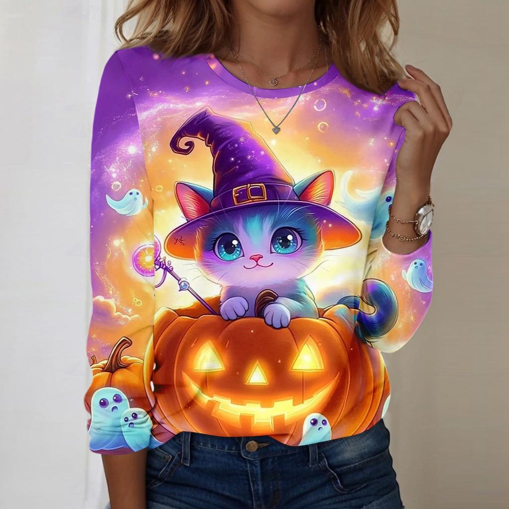 Women's Halloween Printed Round-neck Loose Long-sleeved Top