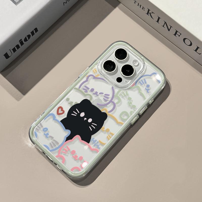 Line Black Cat for IPhone17ProMax for Apple Phone Case 16/14/1 3/12 All-Inclusive Soft Cover