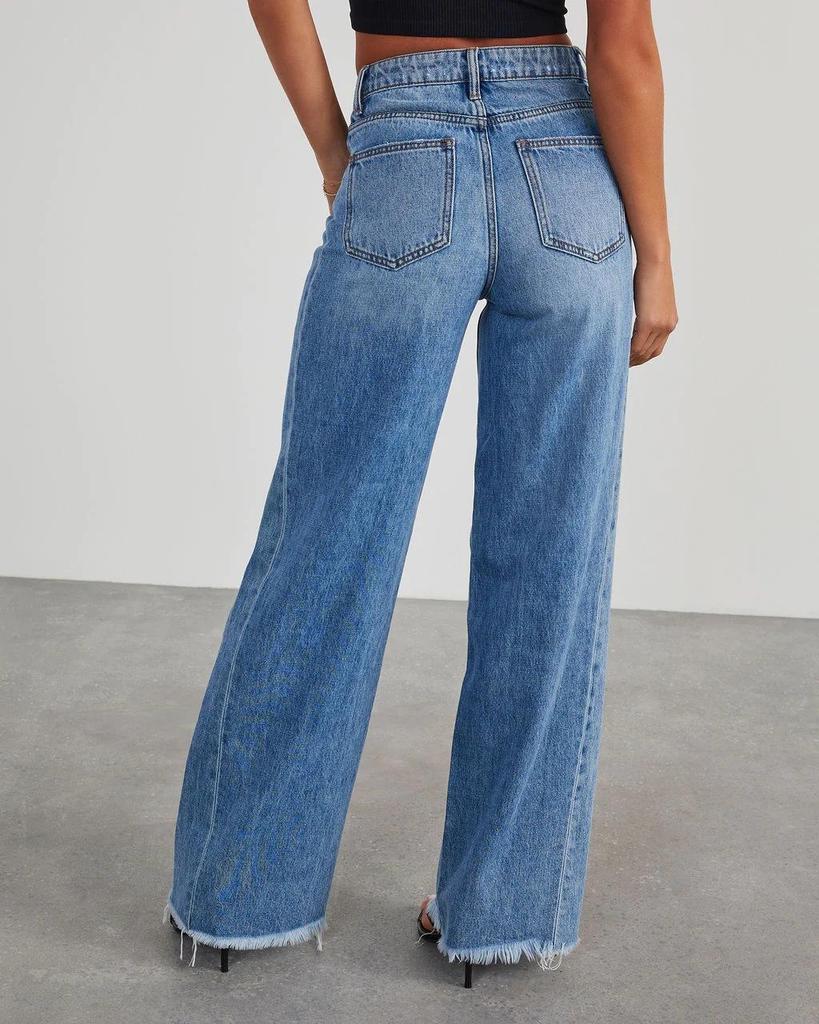2023 Women's Wide-Leg Patchwork Frayed Hem Jeans