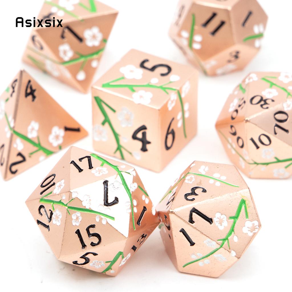 7 Pcs Copper Flower Metal Dice Solid Metal Polyhedral Dice Set Suitable for Role-Playing RPG Board Game Card Game