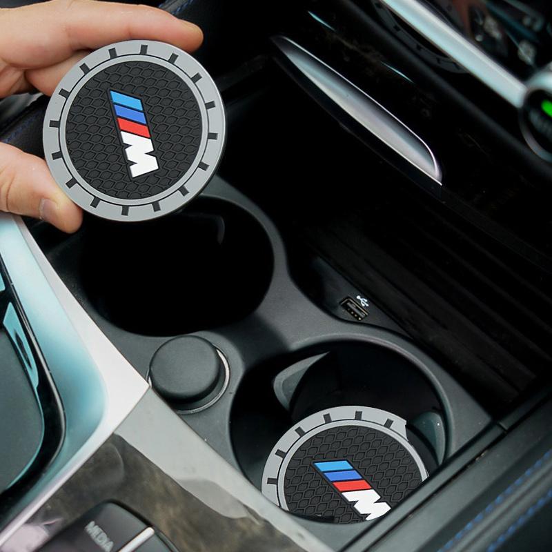 BBKQ7 M Emblems Car Coaster Water Cup Pad Non-Slip Silicone Mat For BMW M3 M5 M6 X3 X5 E46 E90 F30 G20 G30 E36 E34 X6 Auto Accessories