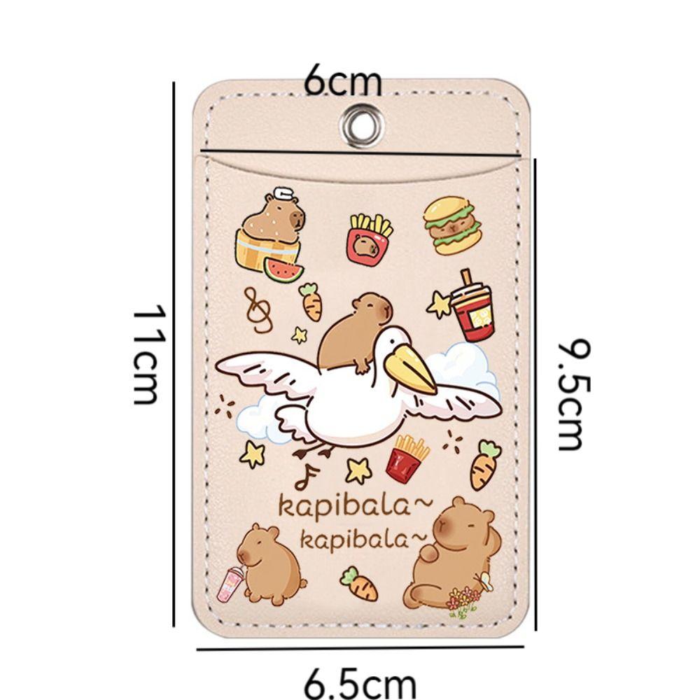 Cute Capybara Card Holder Leather Bag Pendant Student Meal Card Double Card Slot Bus Card Protective Cover Gift