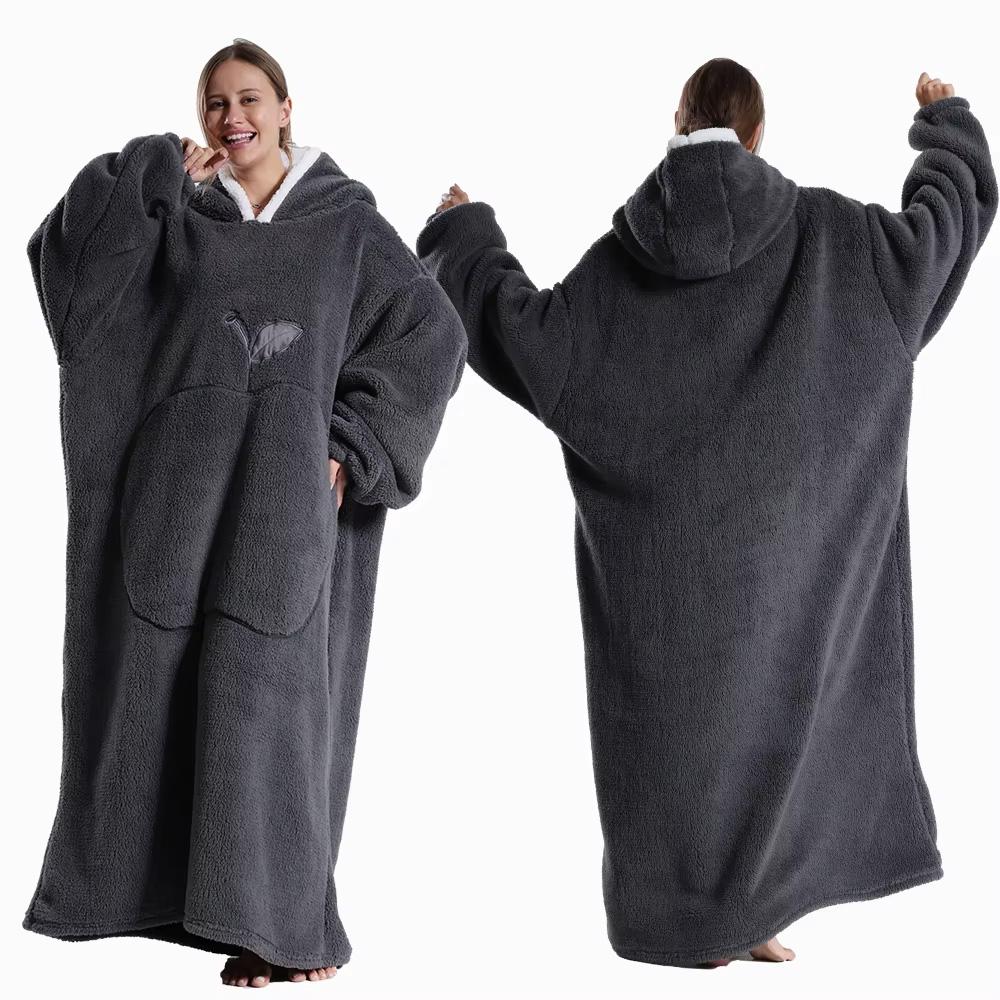 

Winter Flannel Extra Long Wearable Hooded Blanket with Full Sleeves Lightweight Soft Throw for Men Women Adult TV & Reading