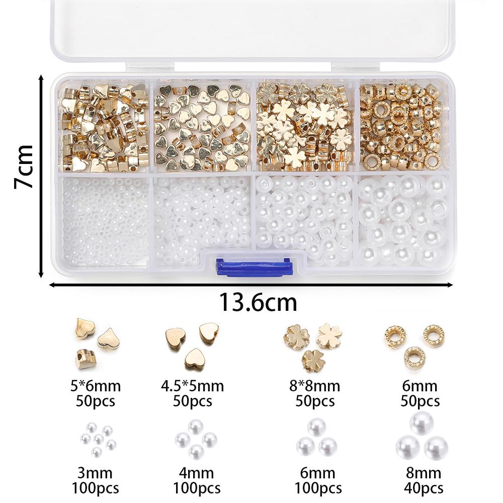 

540pcs/Box 3-8mm White Imitation Pearl Beads with Heart Flowers CCB Spacer Beads for Bracelet Necklace Jewelry Making Supplies