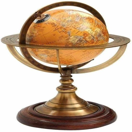 Antique Brass 30.48 Cm Globe World Map Nautical Table Decor Astrolabe Armillary Sphere