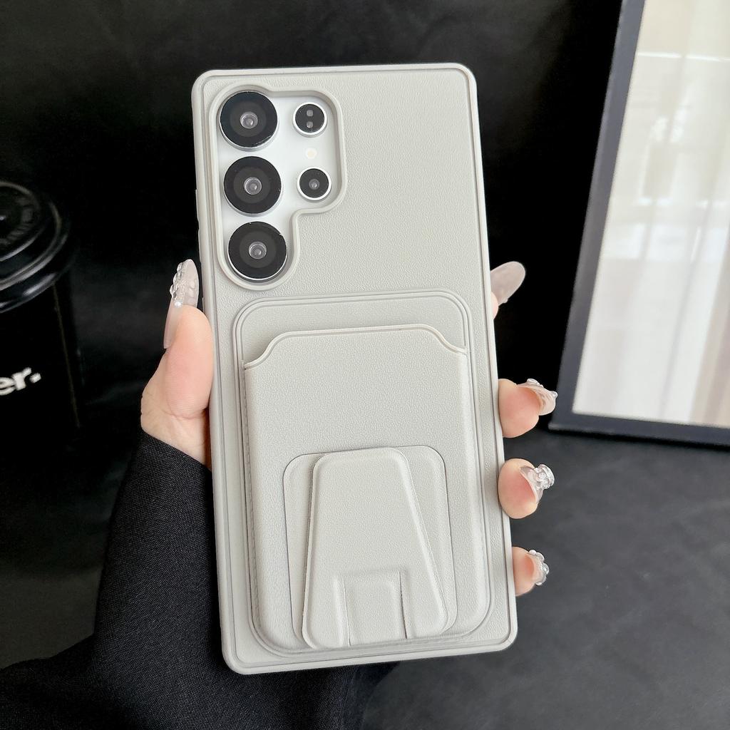 Business Solid Color Phone Case For Samsung S26 Ultra S25 Plus S24 A36 A56 A17 A07 Slim Fit Shockproof Trifold Card holder Cover