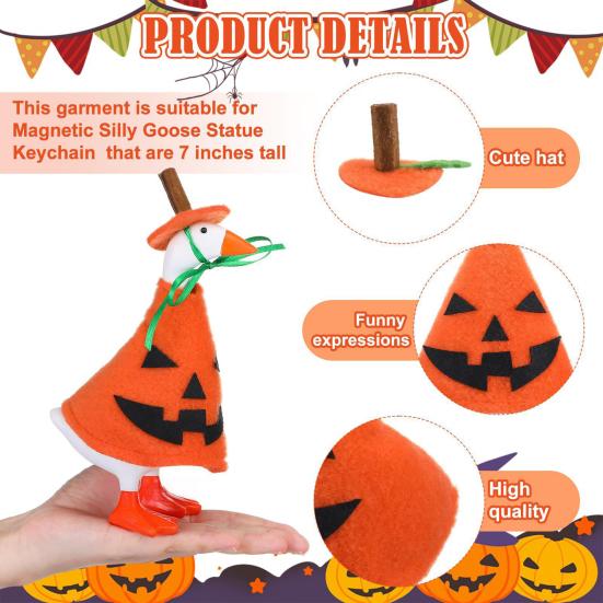 Kürbis Gans Kostüm 7 Zoll Tischgans Outfit Halloween Niedliches Kürbis Outfit mit Hut für Tischgans Magnetische Gans Statue Schlüsselhalter