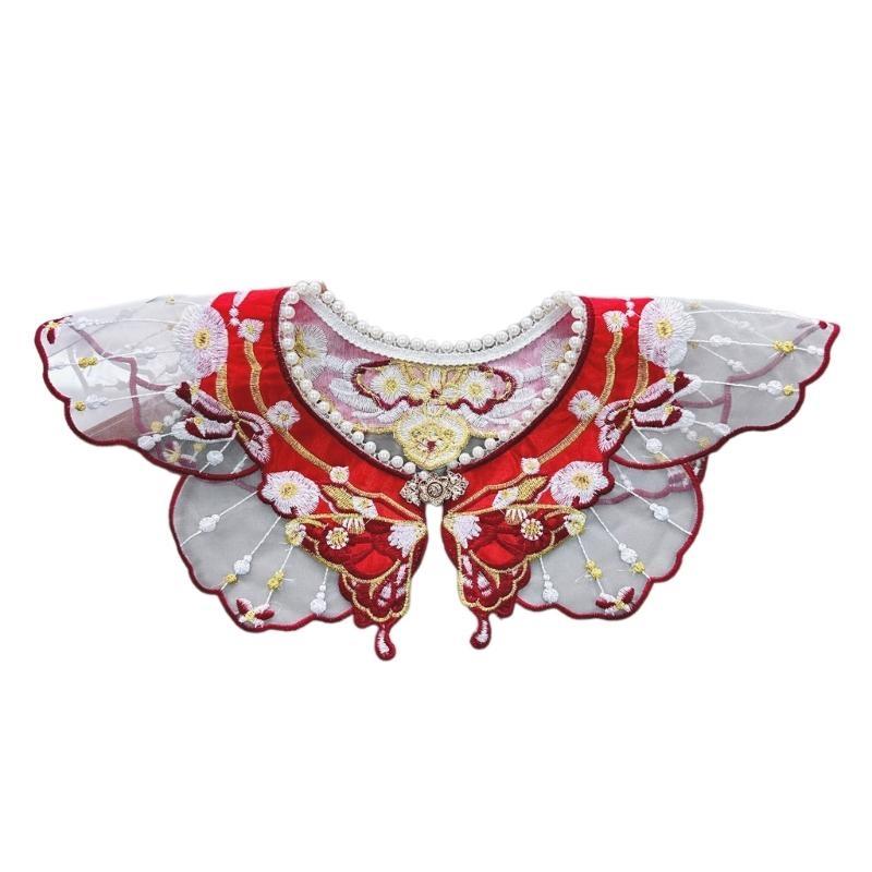 Women's Elegant Pearl-Embellished Shawl | Detachable False Collar & Shoulder Wrap with Yunjian-Style Decorative Flowers H7EF