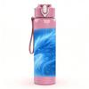 1PC Blue Swirl Marble Texture Art Print 750ml Color Plastic Sports Water Bottle Leakproof Flip Straw Lid Suitable for Sports Office Home Use