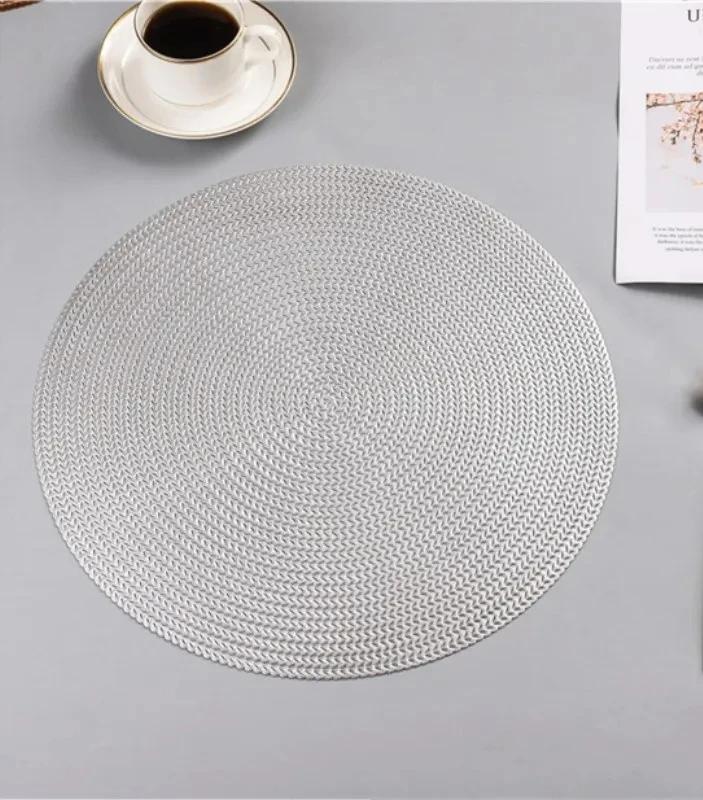 

38CM Round PVC Placemat Kitchen Dining Table Mats Steak Pad Anti-scalding Insulation Pads Nordic Hotel Restaurant Home Decor 38cm&Round срібний