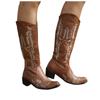 Women's Fashion Large Casual Boots Long Tube Square Heel Embroidered Boots
