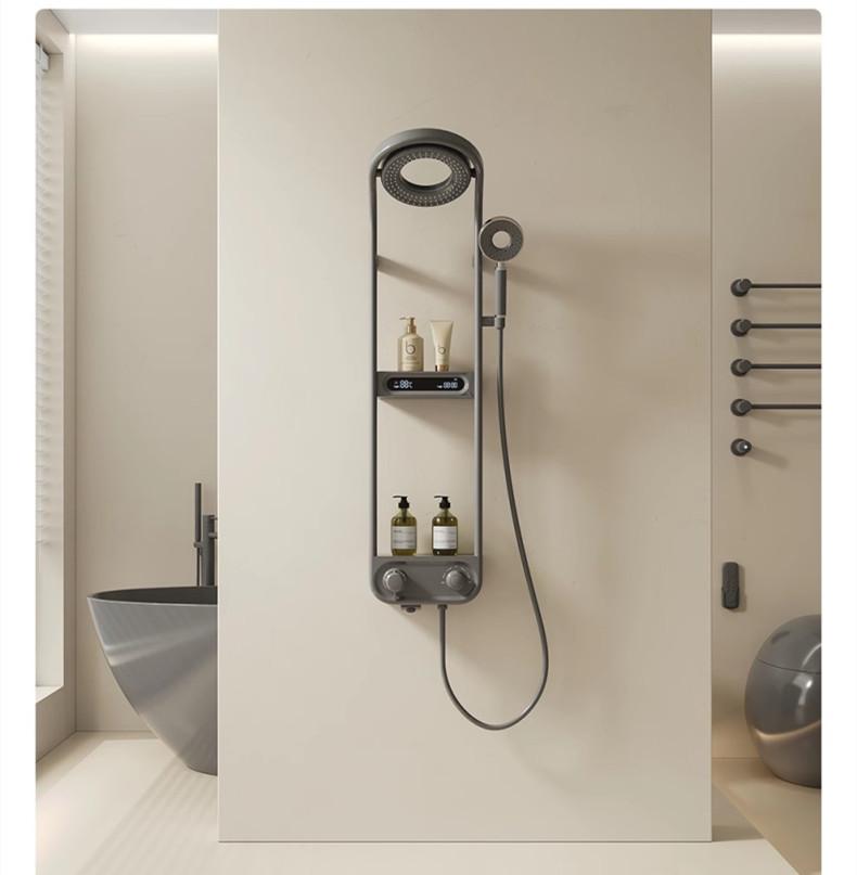 Shower Faucet Set Wall Mounted White Brass and ABS Thermostatic Digital Display Bathroom Rainfall Shower Faucet Set