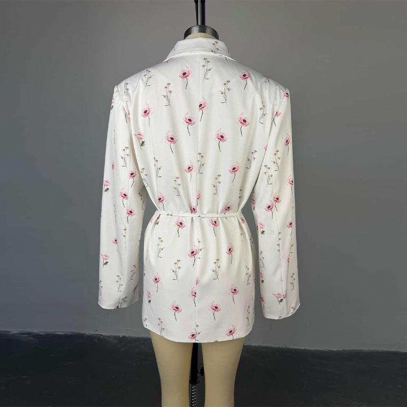 Women's Spring/summer 2025 New Fashion Printing Loose Suit Collar Lace-up Waist Suit Jacket