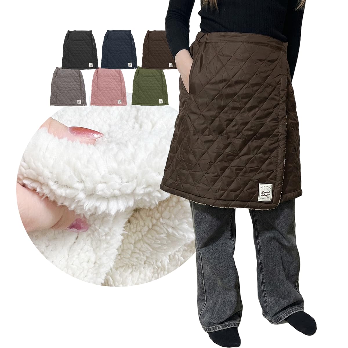 [Sammy Agora] Юбка-миди с запахом, для холодной погоды, водоотталкивающая, с карманами, юбка-миди с запахом, эластичный пояс (Япония, Алфавит, M/L, Коричневый)