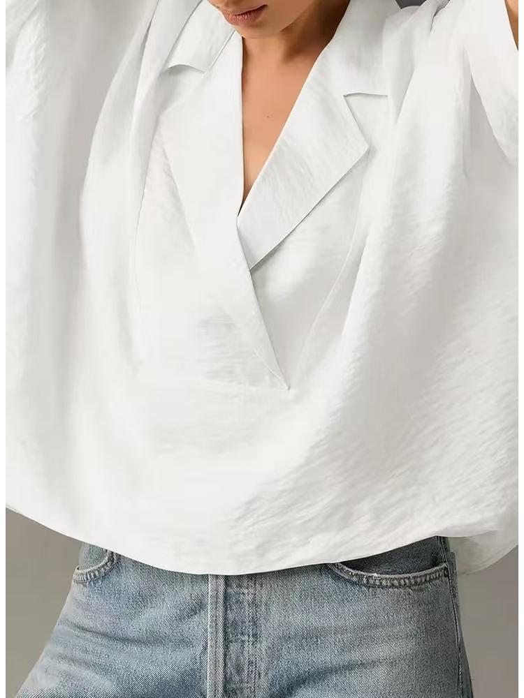 2025 Women's Casual Loose Short Sleeve Lapel Shirt - Solid Color, Summer Style
