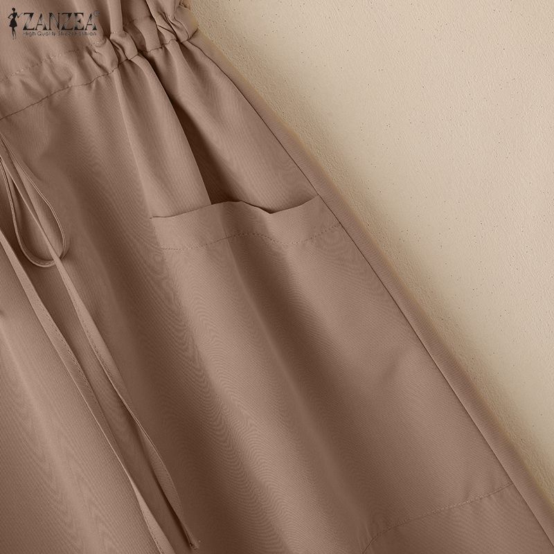 ZANZEA Abito Estivo Casual da Donna con Scollo a V a Maniche Corte Monocolore