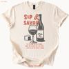 Sip And Savor Wine Bottle Glass Cheese T Shirt For Lovers Vintage Homme Casual Fashion Slightly Designer Clothes Soft