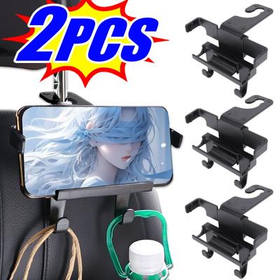 Universal Car Phone Bracket Hook Multifunctional Auto Seat Headrest Hidden Hanging Phone Holder Hook Detachable Storage Hooks
