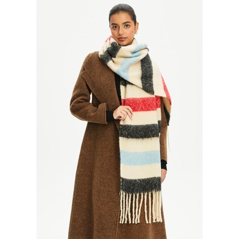 Women's Winter Colored Stripes Scarfs Vintage Casual Scarf Shawl Wraps Poncho Blanket Fringe Soft Thick Scarfs Chunky Long Shawl Scarves for Women