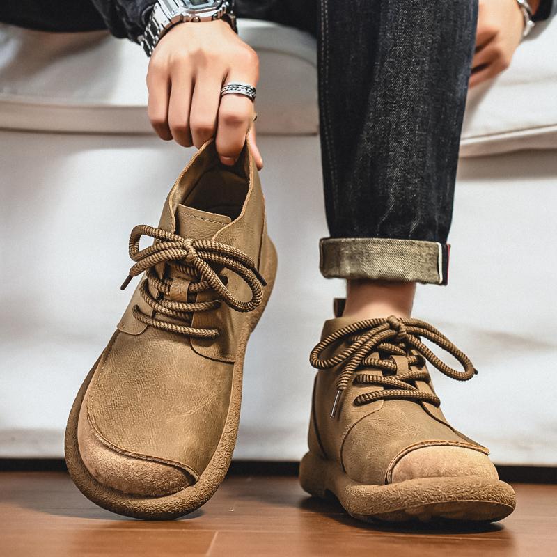 Ghete Retro Scurte pentru Bărbați Pantofi Modă Casual Pantofi de Condus Negru Maro Cap Lat Pantofi cu Top Înalt Mărimi Mari