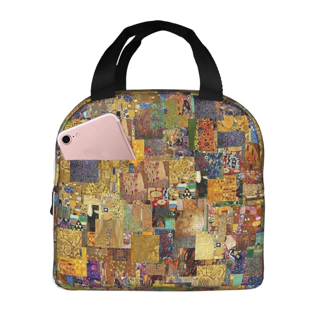 Gustav Klimt Isolierte Lunchtasche für Damen Kinder Tragbar Lebensmittelboxen Thermische Lunchbox Tragetasche