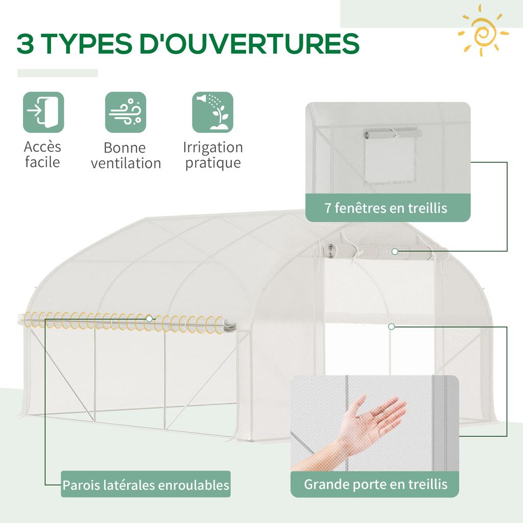 Garden Tunnel Greenhouse 10.4 m² Anti-UV Garden Greenhouse Roll-Up Zipped Door Mesh Windows 350 x 300 x 200 cm White