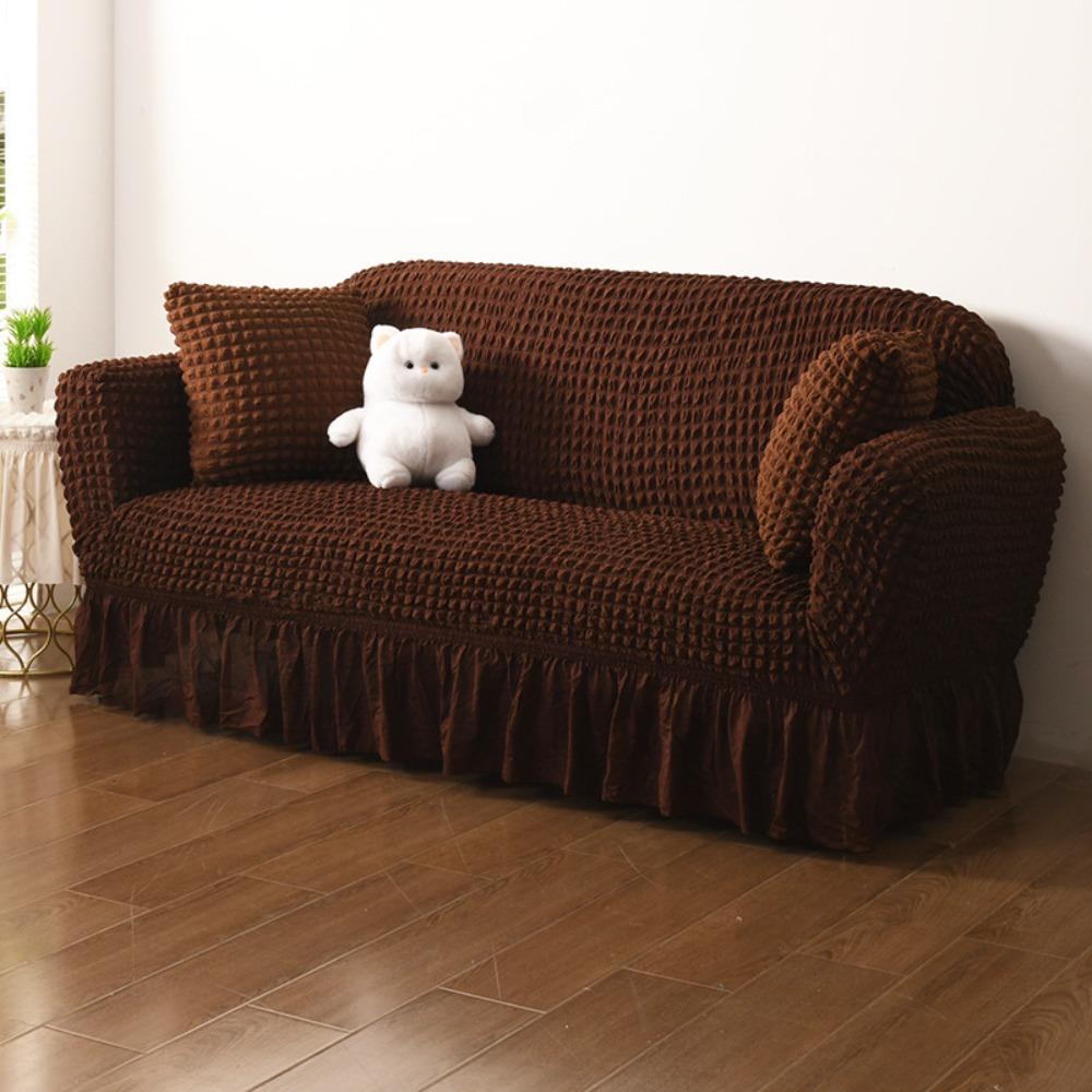 Thick Elastic Bubble Gauze Sofa Cover with Lace Full Wrap Slip Proof for Chaise Lounge Sectional Sofa