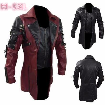 Fashion Steampunk Men's Gothic Trench Coat Leather Jacket Punk Style Biker Jacke Autumn Winter Motocycle Jacket