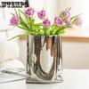Ceramic Silvery Flower Vase Crinkle Paper Shaped Decorative Large Vase Ornaments for Living Room Home Decorations