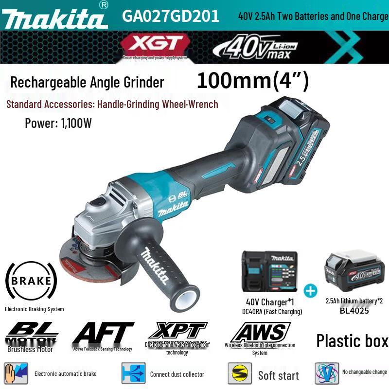 

Makita 40V Max 100mm Cordless Angle Grinder CN plug (adapter included)