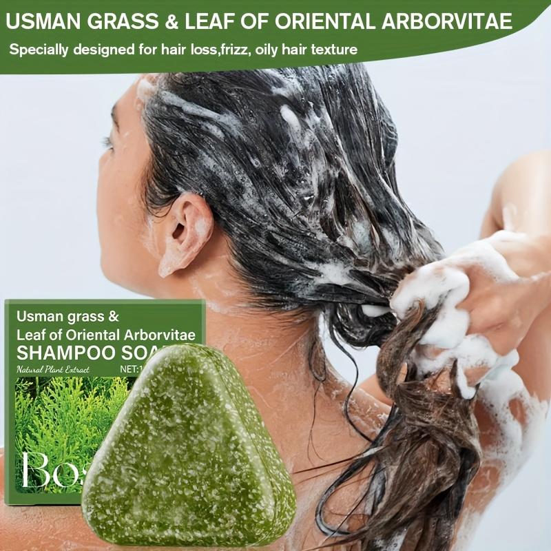 Savon Shampoing 120g à l'Herbe d'Usman et Feuille de Platycladus Orientalis, Nettoyant, Élimine les Pellicules Flottantes, Contrôle le Sébum, Nourrit, Répare les Pointes Fourchues et les Cheveux Endommagés