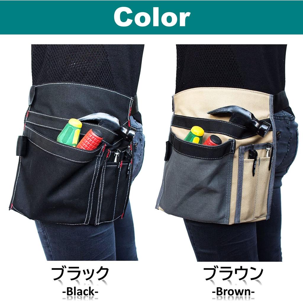 Rubonarie Apron Bag, Pocket Pouch, Waist Pouch, Multi-Function Pocket, Small Item Storage, Work, Stationery (Black)