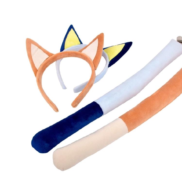 Animal Costume Accessories Plush Dog Ears Headband and Long Tail with Clip Set for Halloween Birthday Party Supplies
