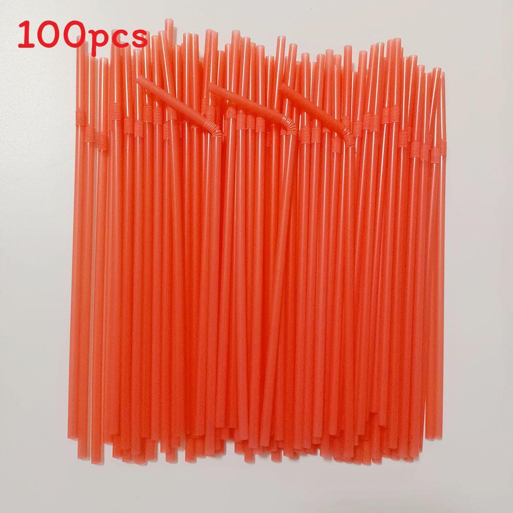 Food Grade Colored Flexible Plastic Drinking Straws For Juice And Milk Tea 100 Pack