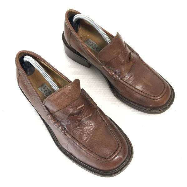 90s Italian BARNEYS NEW YORK Leather Coin Loafers Brown 36 23.0-23.5 Business Shoes