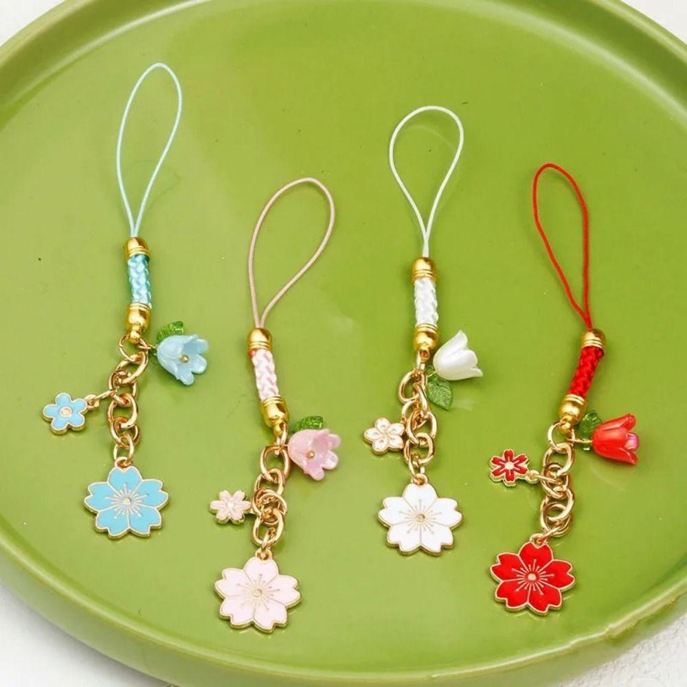 Short Style Mobile Phone Case Keychain Sakura Flower Phone Lanyard Mobile Phone Lanyard  Car Key