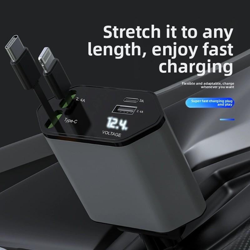 Cargador de coche 120W retráctil 4 en 1 adaptador de carga rápida universal para dispositivos móviles