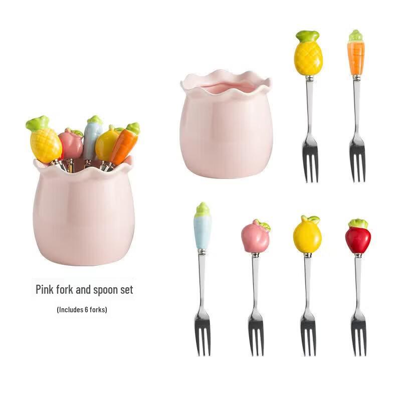 304 Stainless Steel Fruit Fork Set with Storage Jar