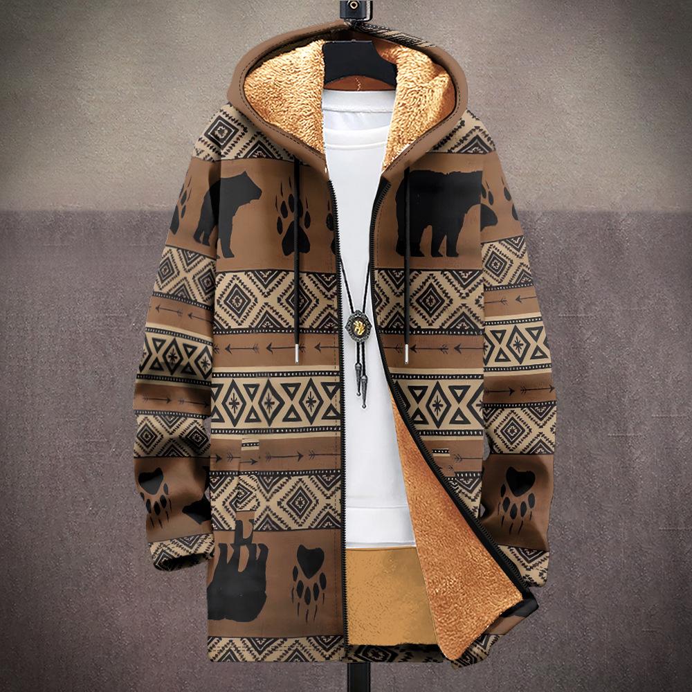 New Jacket: Multi-colored Pattern Elements, Zipper Hooded Cardigan, Thickened Winter Fleece Padded Clothes, Yellow Lining, Trendy Cotton Clothes