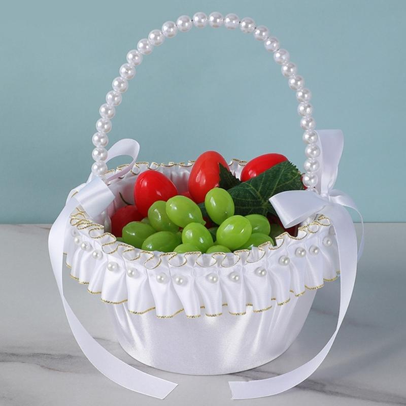 Elegant White And Gold Wedding Decorative Basket For Bridal Ceremonies Parties Decors Durable Fabric Storage Container
